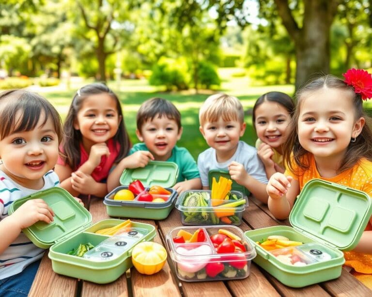 Kinderlunchboxen met afzonderlijke vakjes voor versheid